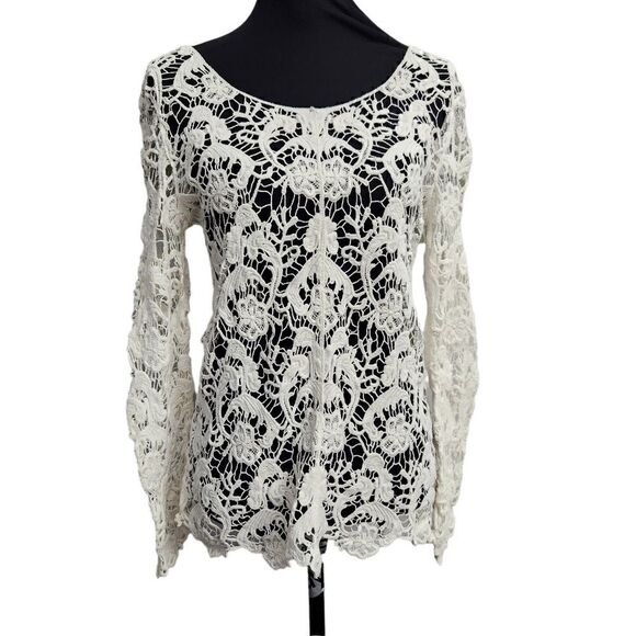 Sweaters - Crochet Sweater White Cream Open Weave Womens Small Long Sleeve